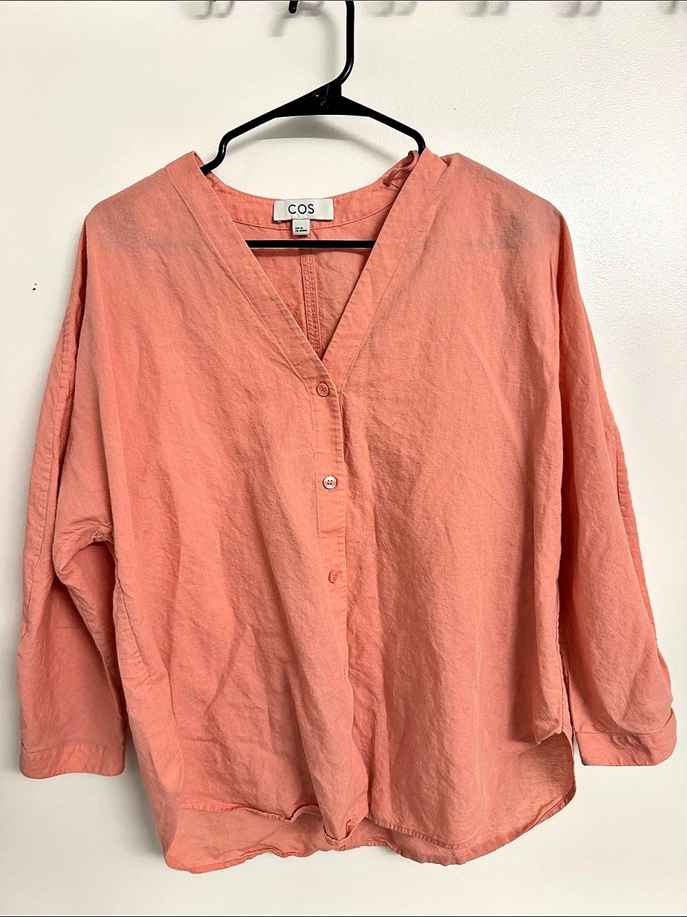 COS Button-Detail Linen V-Neck Shirt Pink